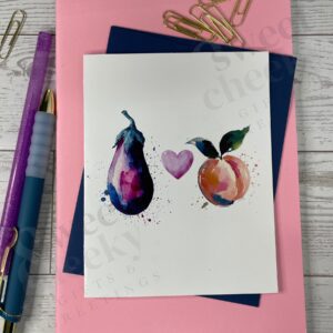 Greeting card with Eggplant Heart Peach Funny Cheeky card