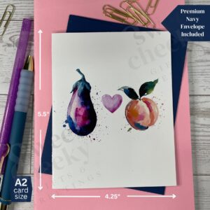 Greeting card with Eggplant Heart Peach Funny Cheeky card