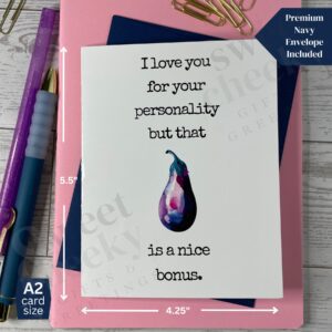 Cheeky Greeting Card Eggplant with funny message "I love your personality, but that eggplant is a nice bonus"