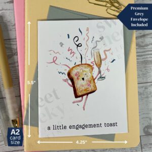 Greeting card featuring a small toast with a glass of champagne celebrating an engagement