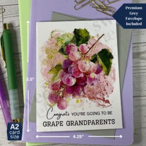 Greeting card featuring purple grapes and message about becoming grape grandparents