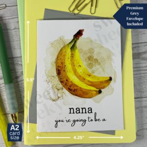 Cute greeting card for new grandma featuring a couple of bananas and the message "you're going to be a nana"