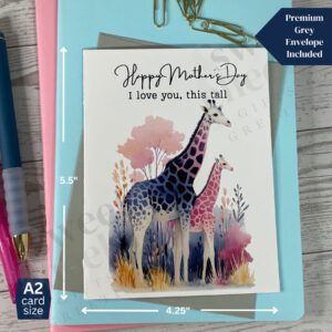 Greeting card for Mom - Happy Mother's Day - I love you, this tall featuring Momma and Baby Giraffes