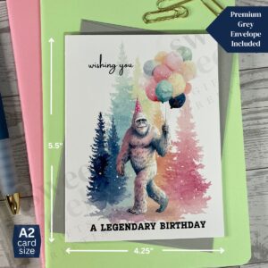 Funny birthday greeting card featuring bigfoot wishing you a legendary birthday
